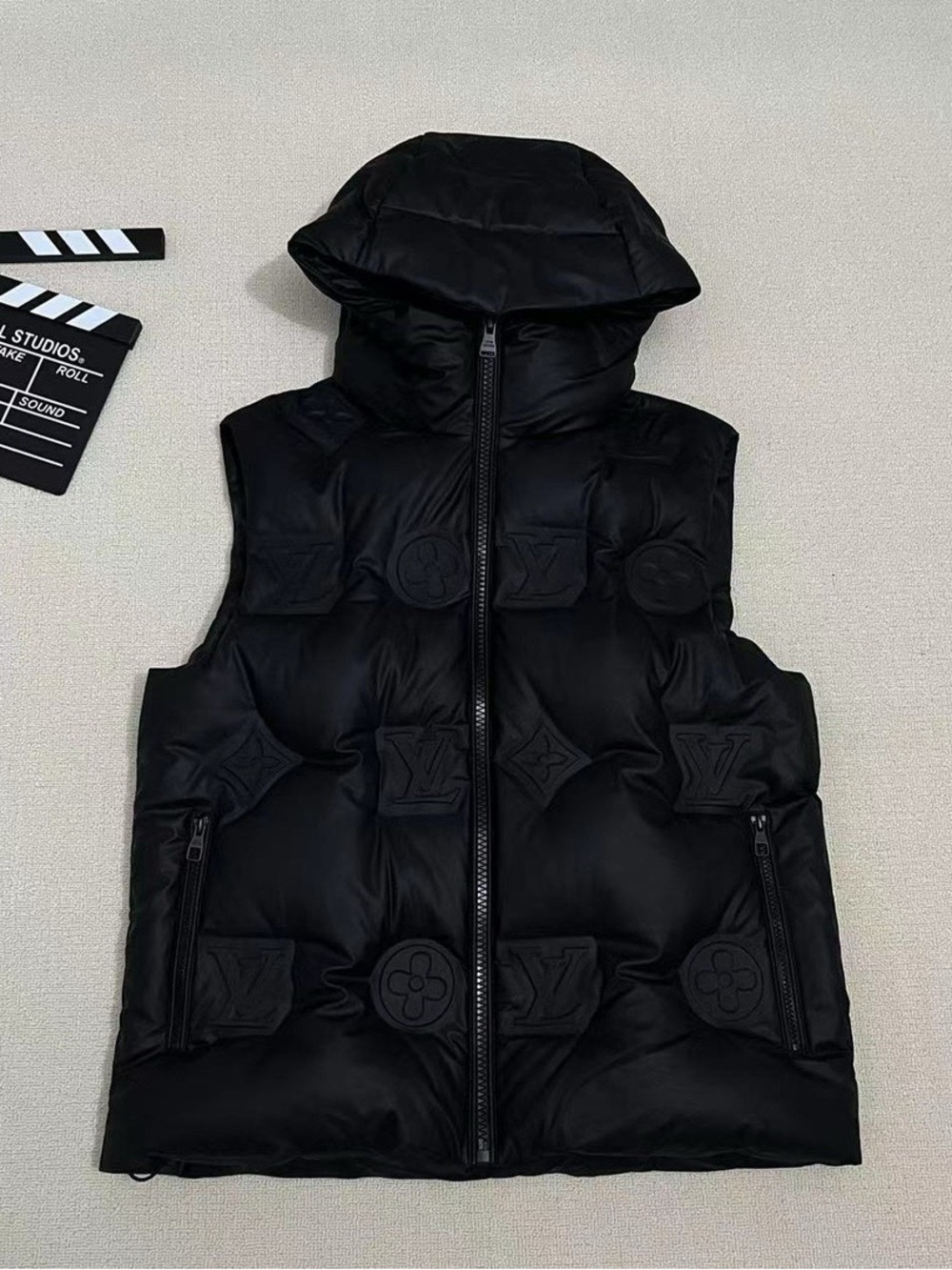 Louis Vuitton Black Monogram Embossed Hooded Down Puffer Vest